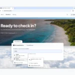 Maqueta de Chrome con la web de una aerolínea y una sugerencia de Gemini sacada de Gmail en un formulario
