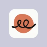 Icono de la app Claude Duet: un trazo negro en bucle sobre una mancha naranja, dentro de un cuadrado blanco de esquinas redondeadas, sobre fondo lila