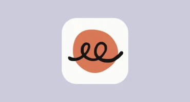 Icono de la app Claude Duet: un trazo negro en bucle sobre una mancha naranja, dentro de un cuadrado blanco de esquinas redondeadas, sobre fondo lila