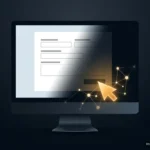 Pantalla de ordenador con un formulario web en blanco y un cursor luminoso ámbar sobre el botón de enviar. Imagen generada con IA.
