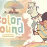 Ilustración oficial de Colorbound: Anku, con poncho de rayas y una zampoña, salta junto a una llama al lado del logotipo del juego