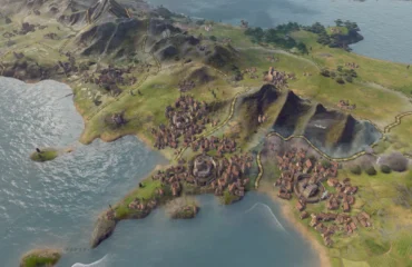 Captura de Crusader Kings III: Silk & Silver con una costa, ciudades y montañas en el mapa