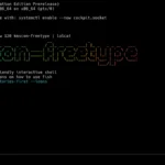 Consola de texto de Fedora 45 con kmscon y fuentes FreeType, con la shell fish y la fuente Hack Nerd Font