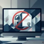 Monitor de un ordenador de sobremesa con un candado y un certificado digital cruzados por una señal roja de bloqueo. Imagen generada con IA.