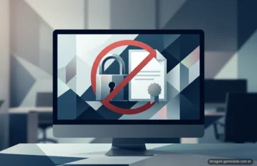 firefox-certificados-emudhra Monitor de un ordenador de sobremesa con un candado y un certificado digital cruzados por una señal roja de bloqueo. Imagen generada con IA.
