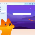 Ilustración de una ventana del navegador Firefox con el indicador de VPN y la mascota del zorro delante