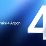 Arte oficial de Gemini 4 Argon: el logotipo de Gemini con el nombre del modelo y un gran 4 blanco difuminado sobre un degradado azul