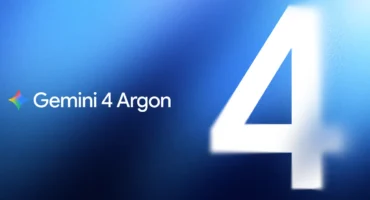 Arte oficial de Gemini 4 Argon: el logotipo de Gemini con el nombre del modelo y un gran 4 blanco difuminado sobre un degradado azul