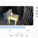 Pantalla de SynthID Detector con un vídeo de un mapache comiendo en una mesita y el aviso de que se detectó la marca de agua SynthID