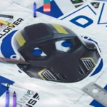 Máscara de casco de Helldiver para recortar entre ceras, tijeras y banderines del Liberty Day 2186