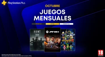 Cartel oficial de los juegos mensuales de PlayStation Plus de octubre con las portadas de Hunt: Showdown 1896, F1 25 y Earth Defense Force: World Brothers 2