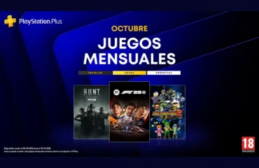 Cartel oficial de los juegos mensuales de PlayStation Plus de octubre con las portadas de Hunt: Showdown 1896, F1 25 y Earth Defense Force: World Brothers 2
