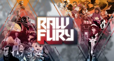 Arte oficial de Raw Fury: el logotipo de la editora en el centro, rodeado de personajes ilustrados de sus juegos
