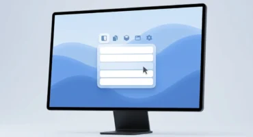 Monitor genérico con un escritorio azul de ondas y un menú desplegable de filas blancas con un cursor encima. Imagen generada con IA.